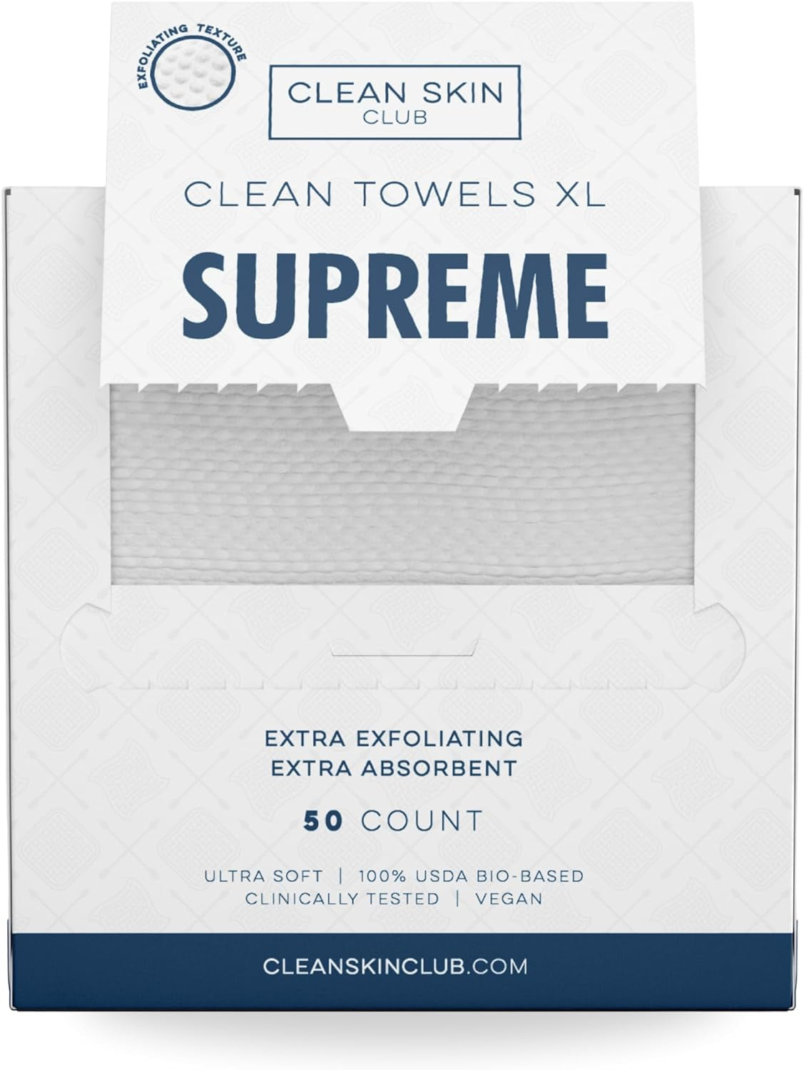 Clean Towels XL™ Supreme, 100% USDA Biobased Dermatologist Approved Face Towel, Gentle Exfoliation, Disposable Facial Washcloth, Makeup Remover Dry Wipes, 50 Count