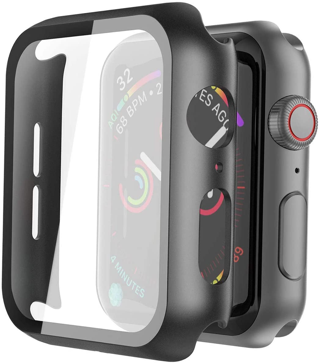 2 Pack Hard PC Case with Tempered Glass Screen Protector Compatible with Apple Watch Series 6 SE Series 5 Series 4 44Mm, Black