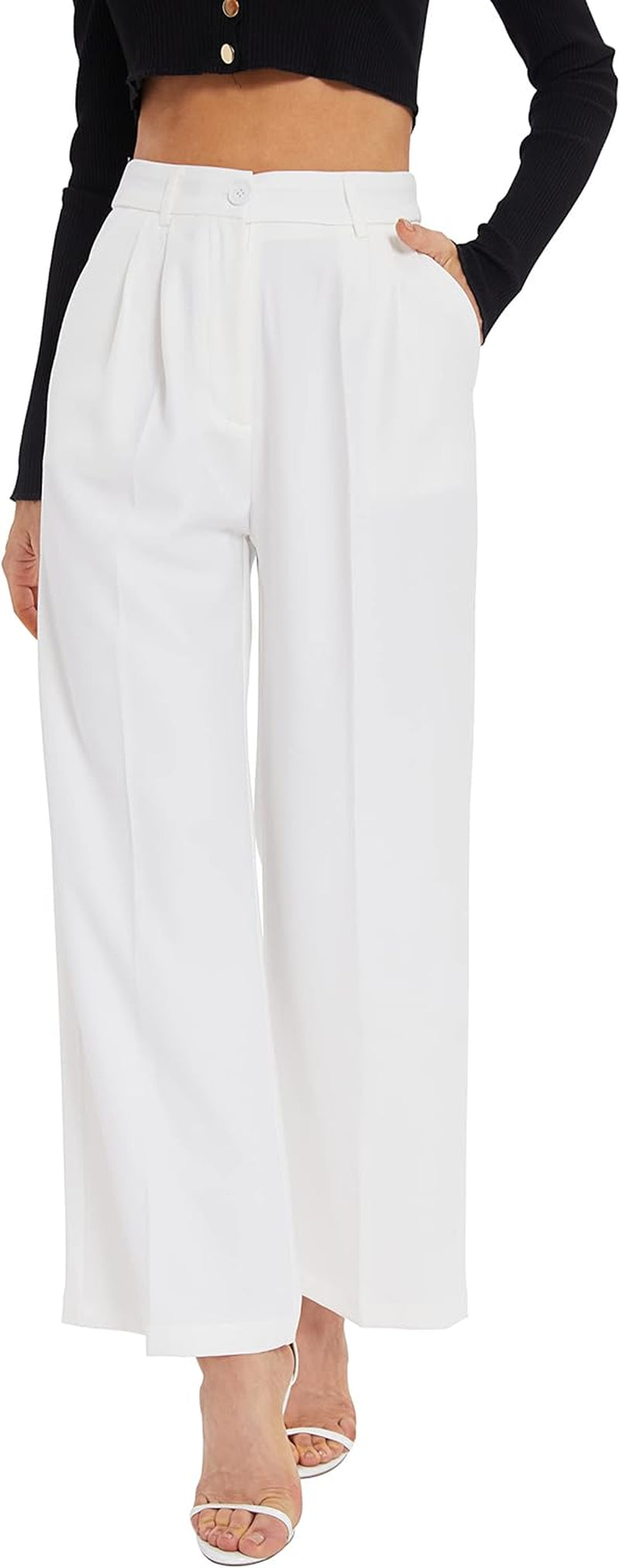 Women'S Wide Leg Pants High Elastic Waisted in the Back Business Work Trousers Long Straight Suit Pants