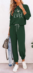 Women'S Two Piece Outfit Long Sleeve Crewneck Pullover Tops and Long Pants Tracksuit, Patterned-Dark Green, Large