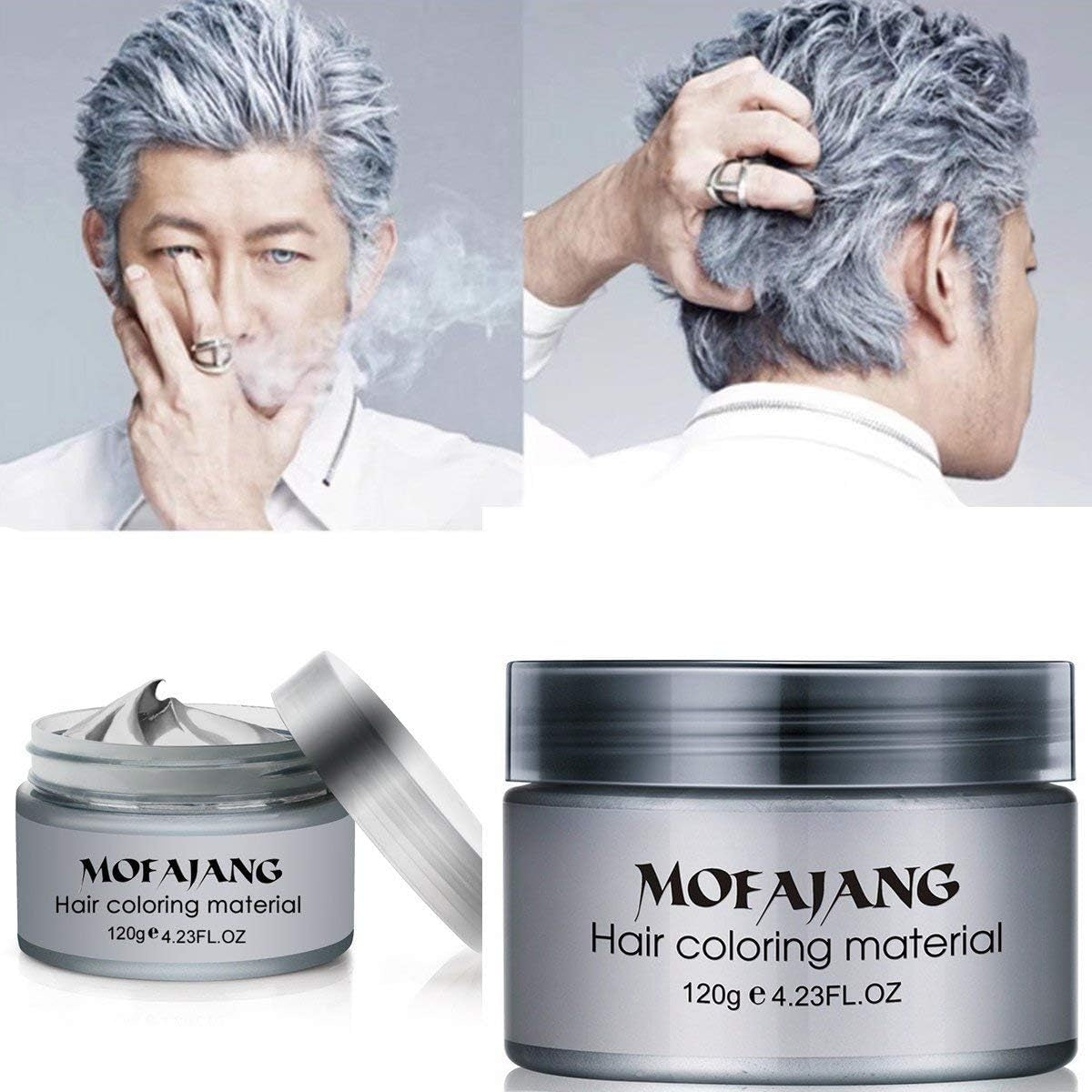 Temporary Silver Gray Hair Wax Pomade for People, Luxury Coloring Mud Grey Hair Dye,Washable Treatment with All Day Hold. Non-Greasy Matte Hairstyle Ash for Party, Cosplay