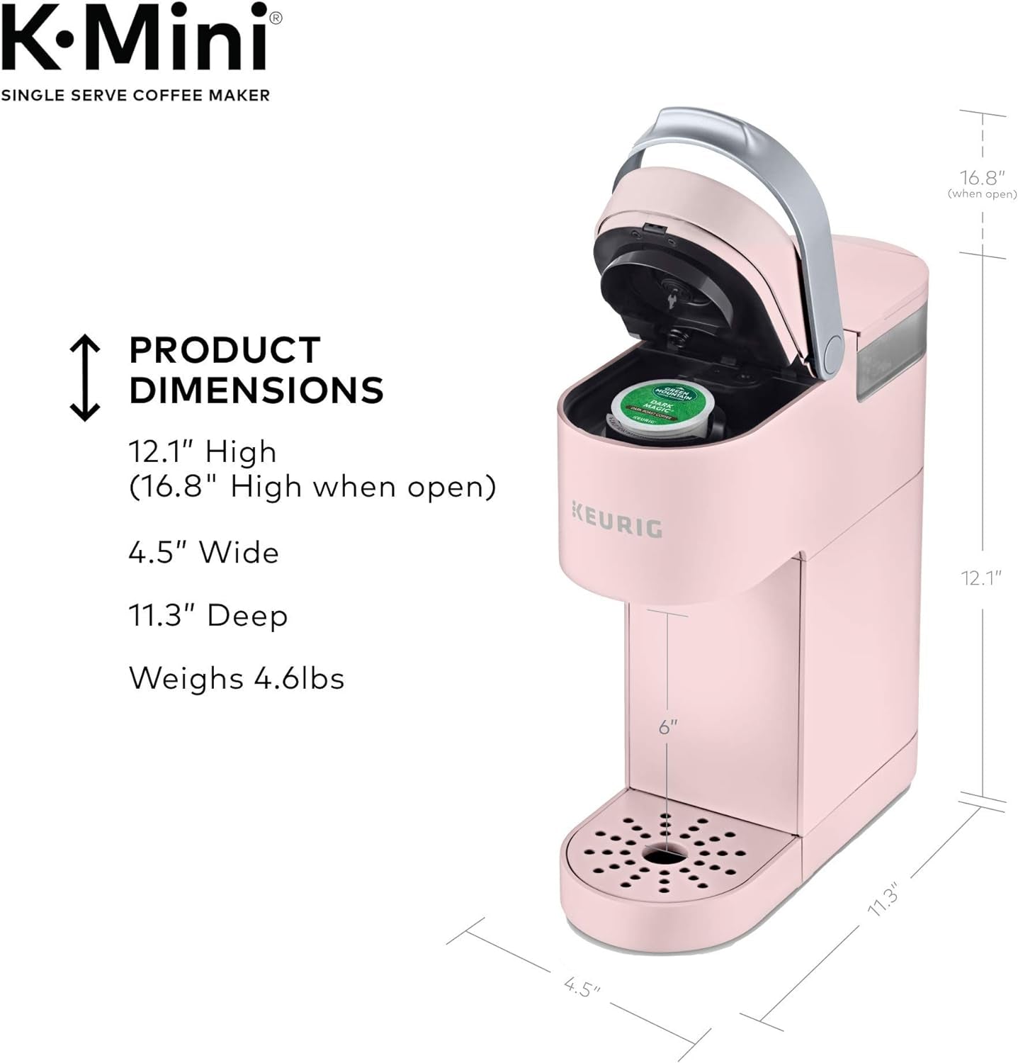 K-Mini Single Serve K-Cup Pod Coffee Maker, Dusty Rose, 6 to 12 Oz. Brew Sizes