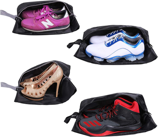 Travel Shoe Bags Set of 4 Waterproof Nylon with Zipper for Men & Women, Black