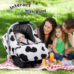 Car Seat Covers for Babies, Minky Dot Baby Car Seat Cover, Universal Infant Carseat Canopy with Breathable Mesh Peep Window & Storage Pocket, Cow Print Stroller Cover for Newborn