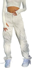 Women'S Y2K High Rise Baggy Straight Leg Cargo Pants Streetwear Casual Boyfriend Trousers with Pockets