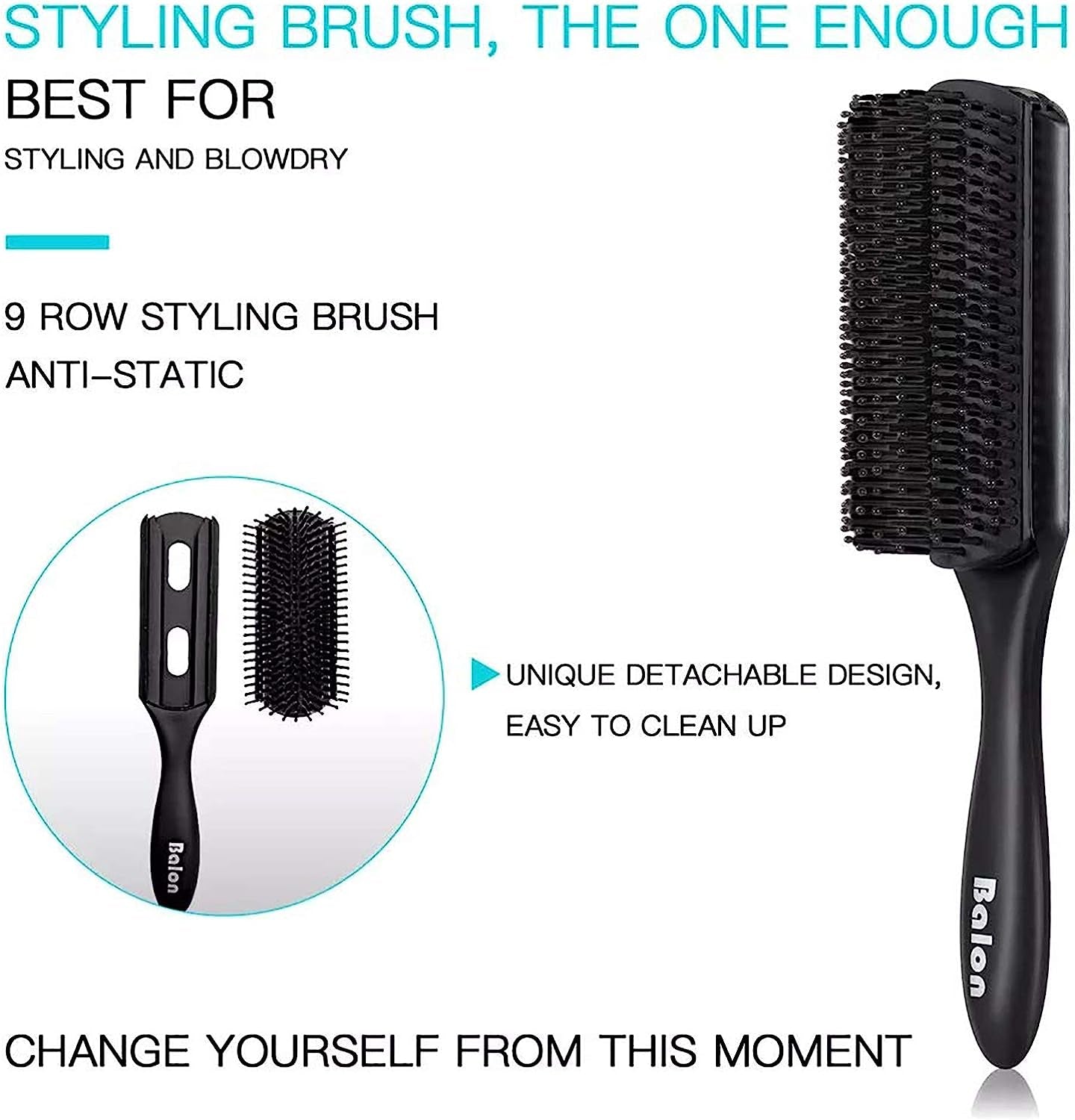 (Black) - 4Pcs Paddle Hair Brush, Detangling Brush and Hair Comb Set for Men and Women, Great on Wet or Dry Hair, No More Tangle Hairbrush for Long Thick Thin Curly Natural Hair (Black)