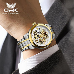 Mens Watches Automatic Mechanical Self Winding Skeleton Luxury Diamond Watch Stainless Steel Waterproof Luminous