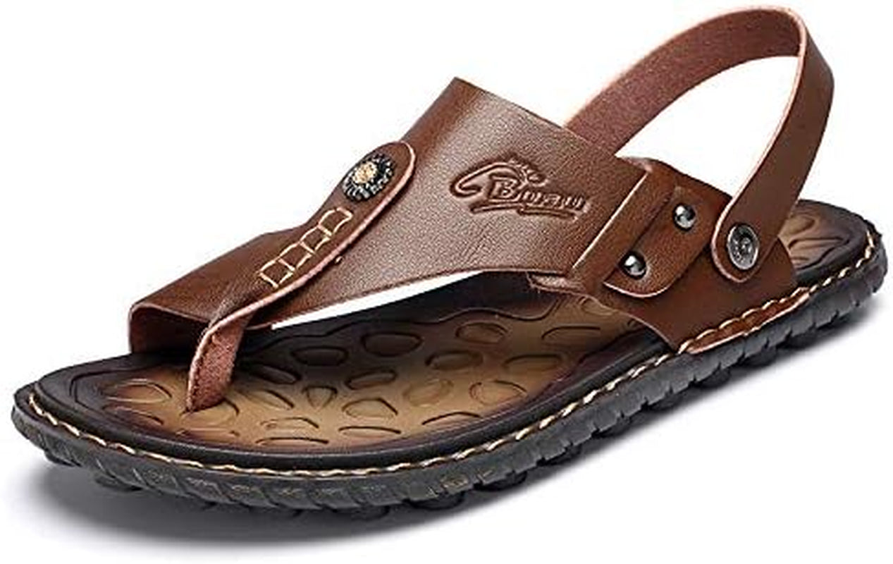 Mens Sandals Indoor and Outdoor Beach Flip Flop Casual Thong Leather Slip on Two Uses Athletic Slipper Soft