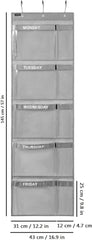 Weekly Kids Clothes Organizer Day of Week School Clothing Storage Monday to Friday Hanging Closet Organizer (Grey)