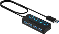 4-Port USB 3.0 Hub - Slim Design, Individual LED Switches, Fast Data Transfer, 2 Ft Cable, Compatible with Mac & PC (HB-UM43)