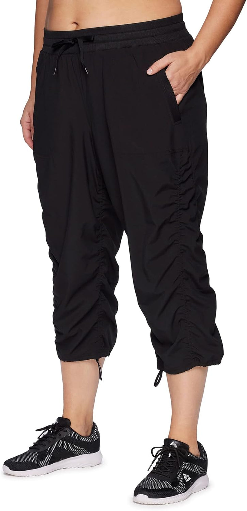 Women'S plus Size Woven Lightweight Drawstring Capri Pant, Jet Black, XL