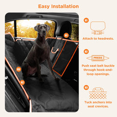 Waterproof Dog Car Seat Cover for Back Seat,Collapsible Scratchproof Dog Car Seat Cover,Nonslip Dog Seat Cover with Mesh Window,Storage Pocket,Side Flaps and Belt,Universal Size Fits for Car/Truck/Suv