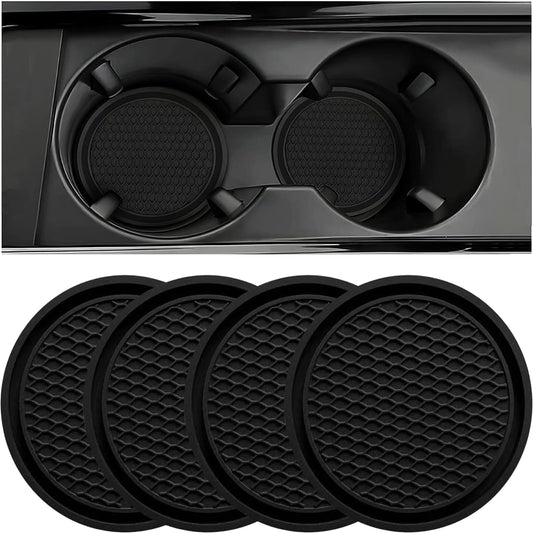 Car Cup Coaster, 4PCS Universal Auto Non-Slip Cup Holder Embedded in Ornaments Silicone Coaster, Car Interior Accessories Mat, Black