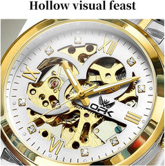 Mens Watches Automatic Mechanical Self Winding Skeleton Luxury Diamond Watch Stainless Steel Waterproof Luminous