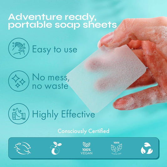 - Antibacterial Paper Soap Sheets for Hand Washing - (300 Sheets) Orange, Tea Tree, Lavender Portable Travel Soap Sheets, Dissolvable Camping Mini Soap, Portable Hand Soap Sheets