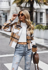 Flannels for Women Cropped Shacket Jacket Fashion Plaid Button down Shirt 2023 Fall Coat Tops