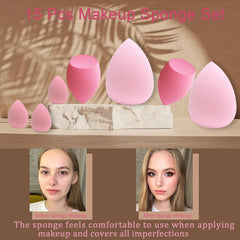 15 Pcs Beauty Blender Makeup Sponge Bulk:Blender Sponges 15 Pcs for Liquid, Cream, and Powder, Multi-Colored Pink Make up Sponges for Foundation