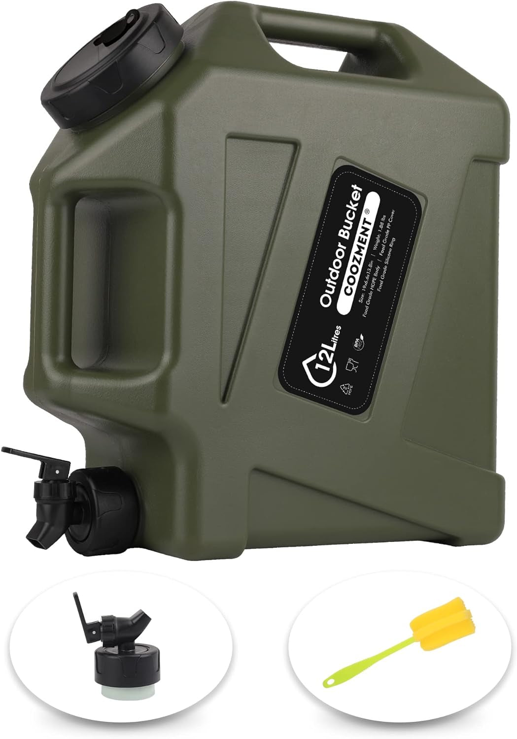 3.2 Gallon/5 Gallon Water Containers with Spigot, BPA Free Water Jug, Military Green Water Tank, Multifunction Water Storage Containers for Camping Outdoor Hiking,Emergency Stroage