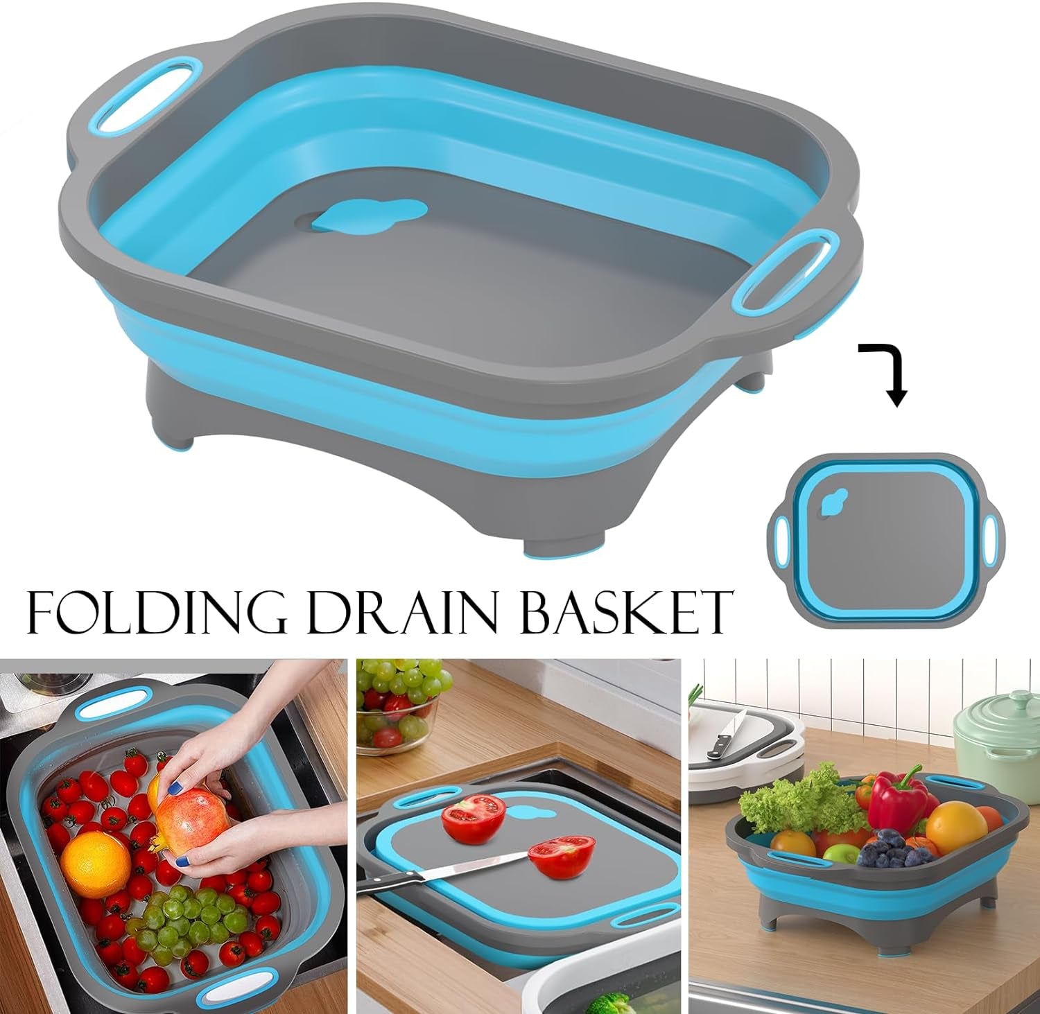 Camping Cutting Board,  Collapsible Cutting Board with Knife Foldable Camping Dishes Sink Space Saving 2 in 1 Multifunction Storage Basket for BBQ Prep/Picnic/Camping Sink