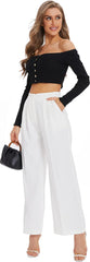 Women'S Wide Leg Pants High Elastic Waisted in the Back Business Work Trousers Long Straight Suit Pants