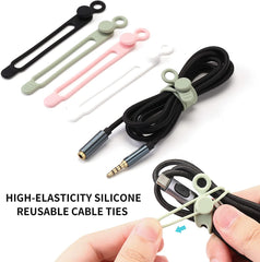 [20Park] Silicone Cable Ties,Reusable Cable Management Organizer, Multipurpose Elastic Cord Organizer for Bundling and Fastening Cable Cords Wires(Black,White,Pink,Green)