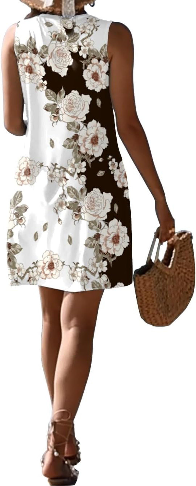 Pleated Front Summer Dresses for Women 2024 Casual Beach Floral Print Sundress Boho Tank Dress