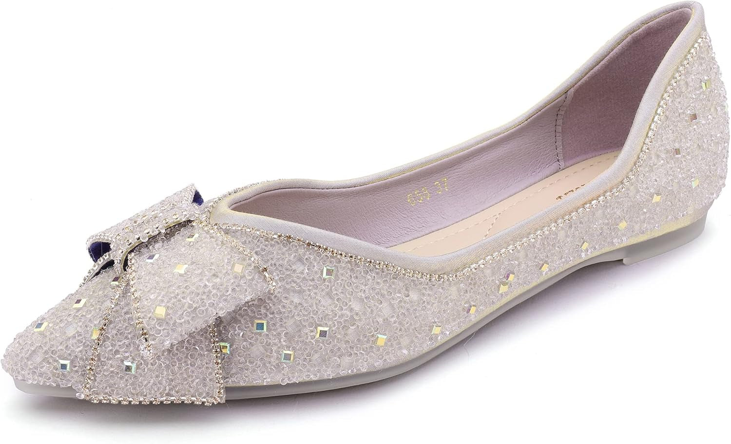 Women'S Pointed Rhinestone Flat Shoes Glitter Flowers Wedding Comfortable Dress Shoes