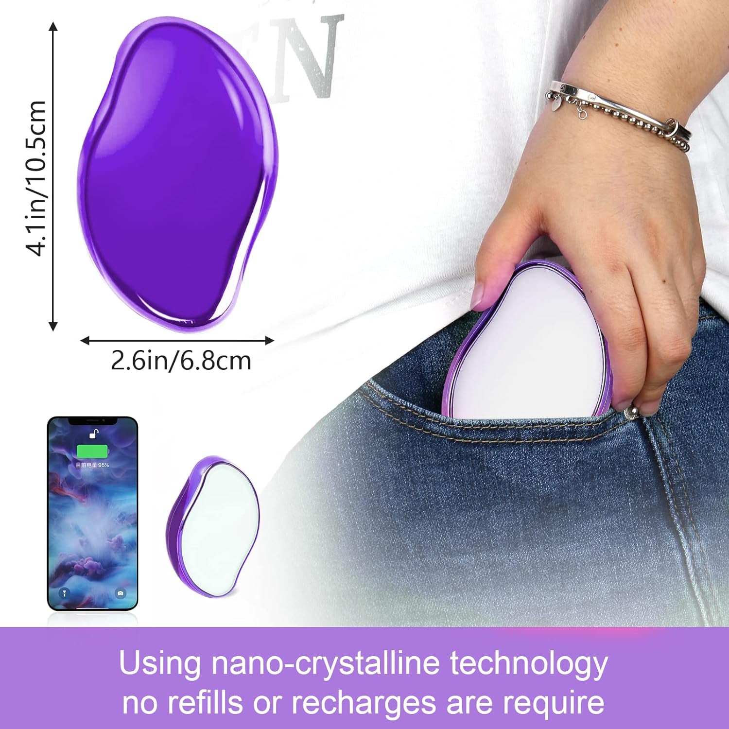 Crystal Hair Eraser for Women, Painless Remover, Removal Device Shaving Stone, Quick and Easy Back Legs Arms, Reusable Washable Crystal Hair Eraser