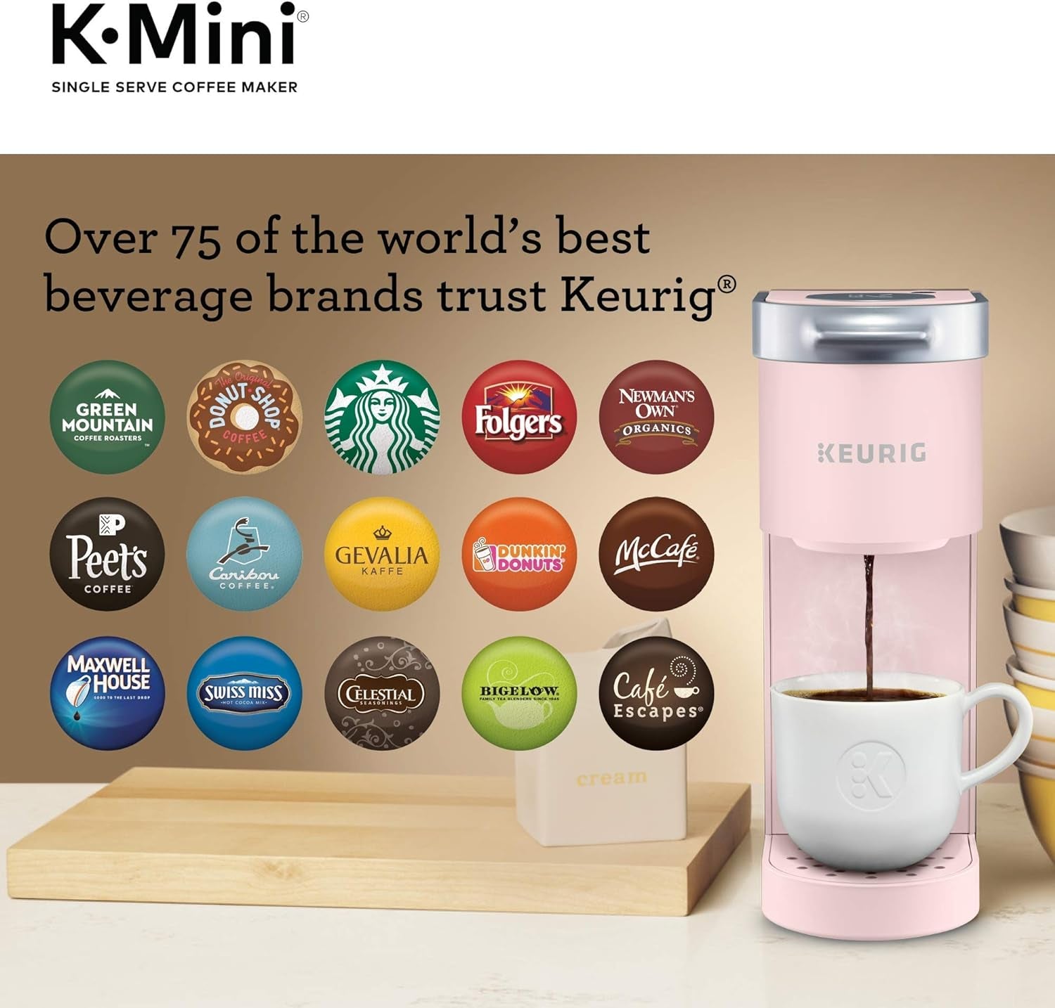 K-Mini Single Serve K-Cup Pod Coffee Maker, Dusty Rose, 6 to 12 Oz. Brew Sizes