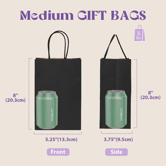 Paper Gift Bags 5.25X3.75X8 Black Small Paper Bags with Handles Bulk,100 Pcs Kraft Paper Bags for Small Business,Wedding Party Favor Bags