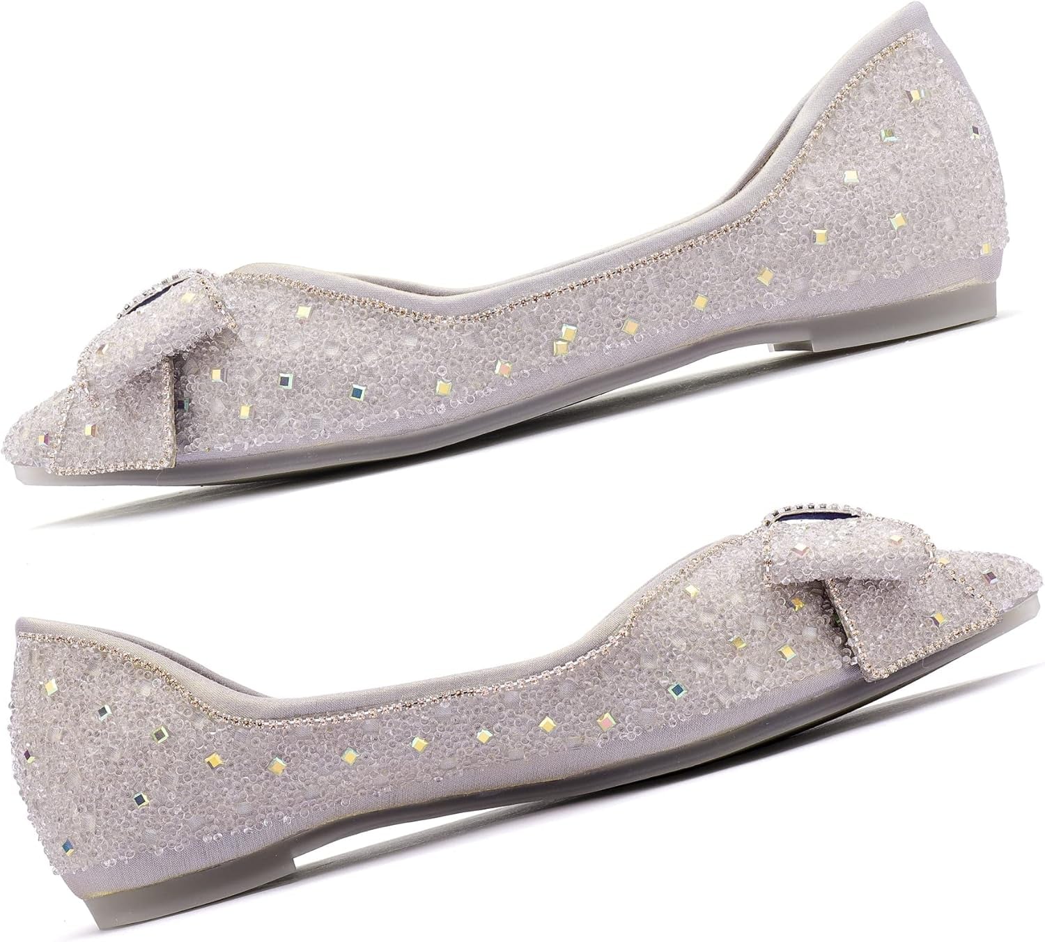 Women'S Pointed Rhinestone Flat Shoes Glitter Flowers Wedding Comfortable Dress Shoes