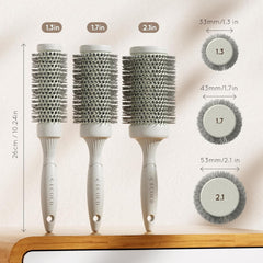 3 in 1 Hair round Hair Brush Set - Naturally Degradable & Luxury Quality Brushes for Blow Drying, and Precise Heat Styling - Light Weight & Sleek Design for Smooth Hair and Volume.