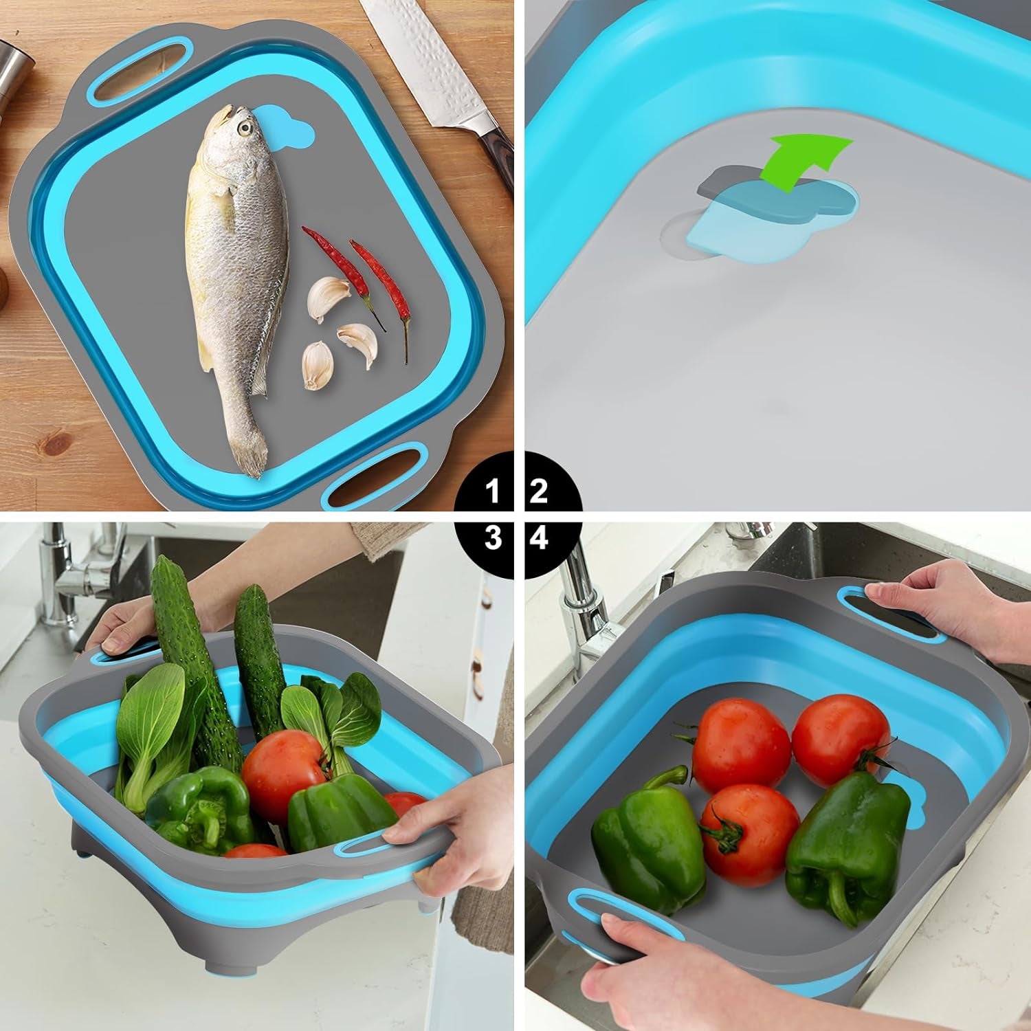 Camping Cutting Board,  Collapsible Cutting Board with Knife Foldable Camping Dishes Sink Space Saving 2 in 1 Multifunction Storage Basket for BBQ Prep/Picnic/Camping Sink