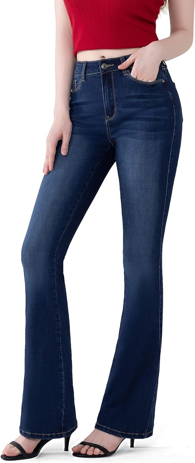 Women'S Colored 98% Cotton All Real Pocket Colored Mid Rise Skinny Stretch Pull on Jeans