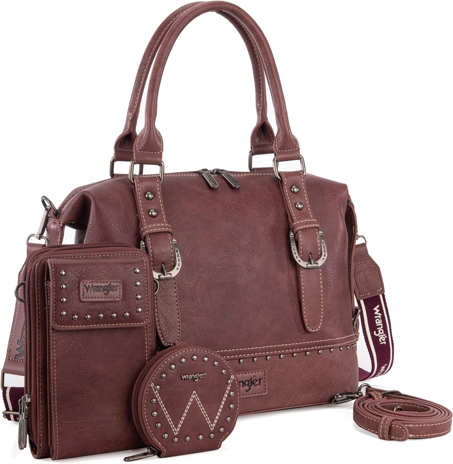 Montana West Wrangler 3Pcs Doctor Bag Set for Women, Top Handle Satchel Cell Phone Purse Handbags Hobo Bags, Burgundy, One Size