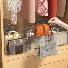 2Pcs Clear Plastic Purse Handbag Organizer 4 Sections Bag Closet Shelf Divider Purse Display Stand Handbag Storage Organizer Clear Desk File Sorter Stand Holder Bookshelf (2)