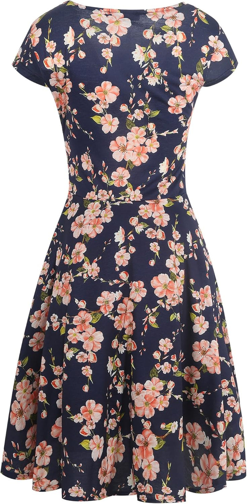 Women'S Vintage V-Neck Cap Sleeve Floral Casual Cocktail Party Swing Dress OX233