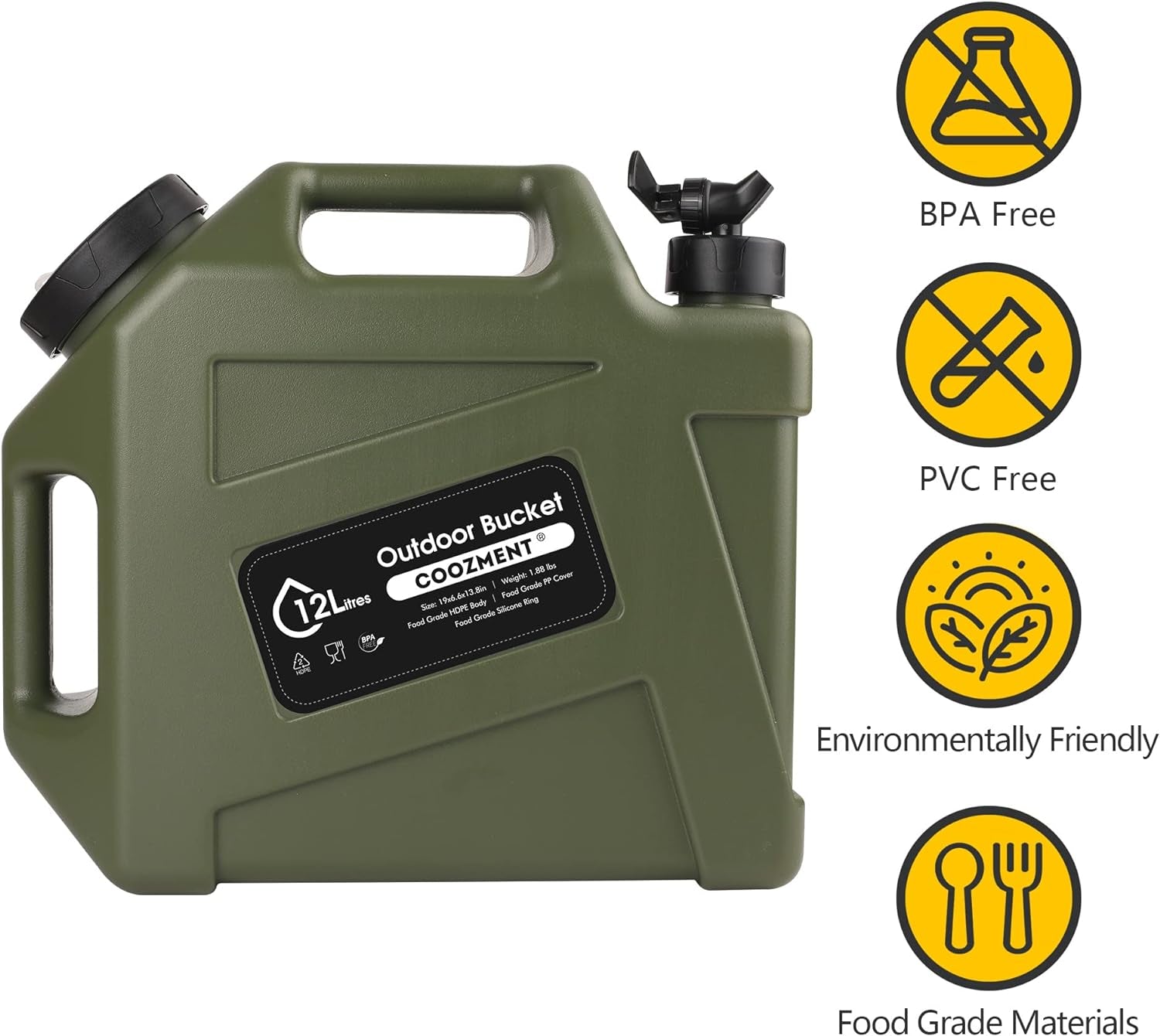 3.2 Gallon/5 Gallon Water Containers with Spigot, BPA Free Water Jug, Military Green Water Tank, Multifunction Water Storage Containers for Camping Outdoor Hiking,Emergency Stroage