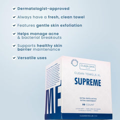 Clean Towels XL™ Supreme, 100% USDA Biobased Dermatologist Approved Face Towel, Gentle Exfoliation, Disposable Facial Washcloth, Makeup Remover Dry Wipes, 50 Count