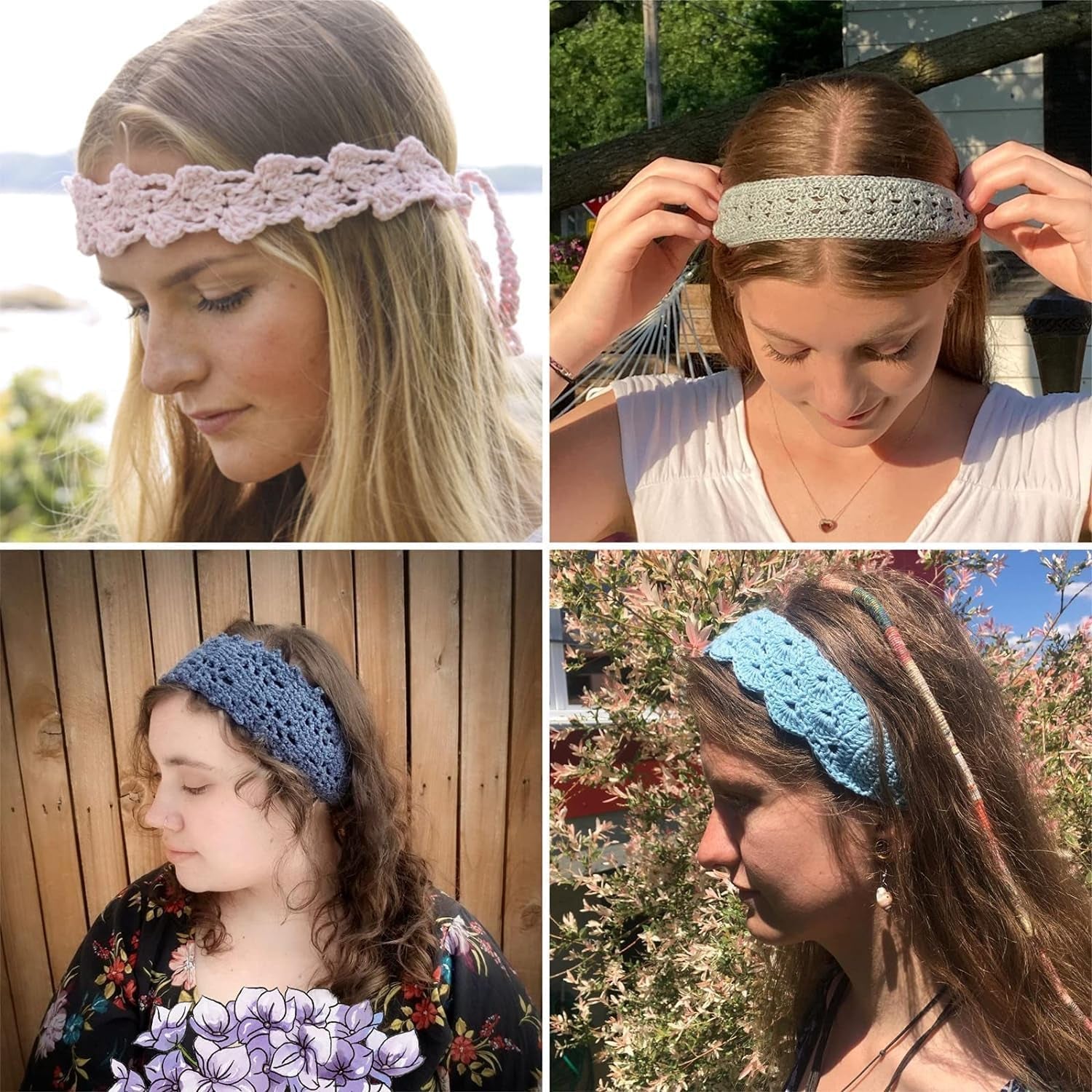 Hippie Hair Bandanas Headbands for Women Boho Headband Knit Hair Bands Floral Head Wrap for Girls(Black+White+Gray)