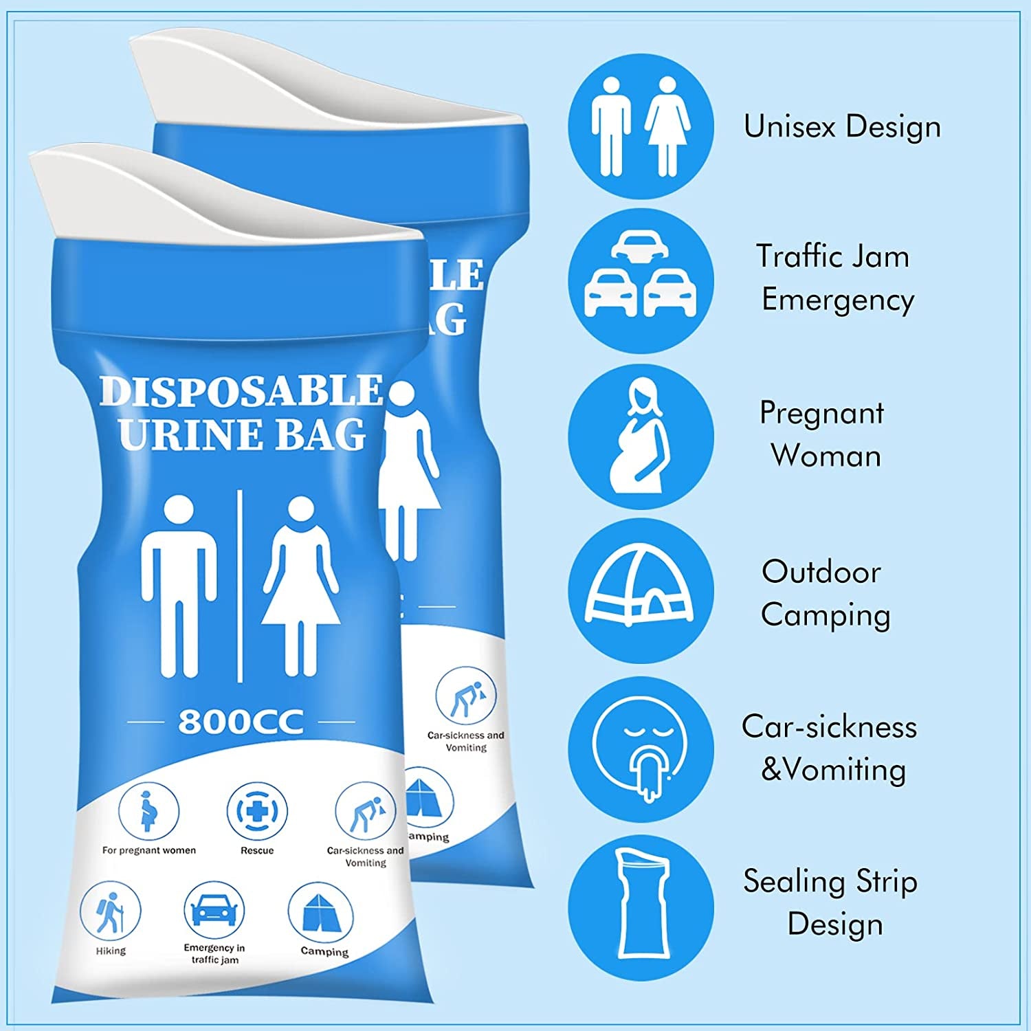 Disposable Urine Bag, 12/24 PCS Pee Bags for Travel for Women/Men, 800ML Emergency Portable Urinal Bag and Vomit Bags, Unisex Urinal Bag for Camping, Traffic Jams, Pregnant, Patient, Kids