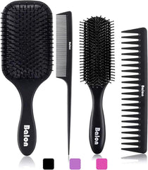 (Black) - 4Pcs Paddle Hair Brush, Detangling Brush and Hair Comb Set for Men and Women, Great on Wet or Dry Hair, No More Tangle Hairbrush for Long Thick Thin Curly Natural Hair (Black)