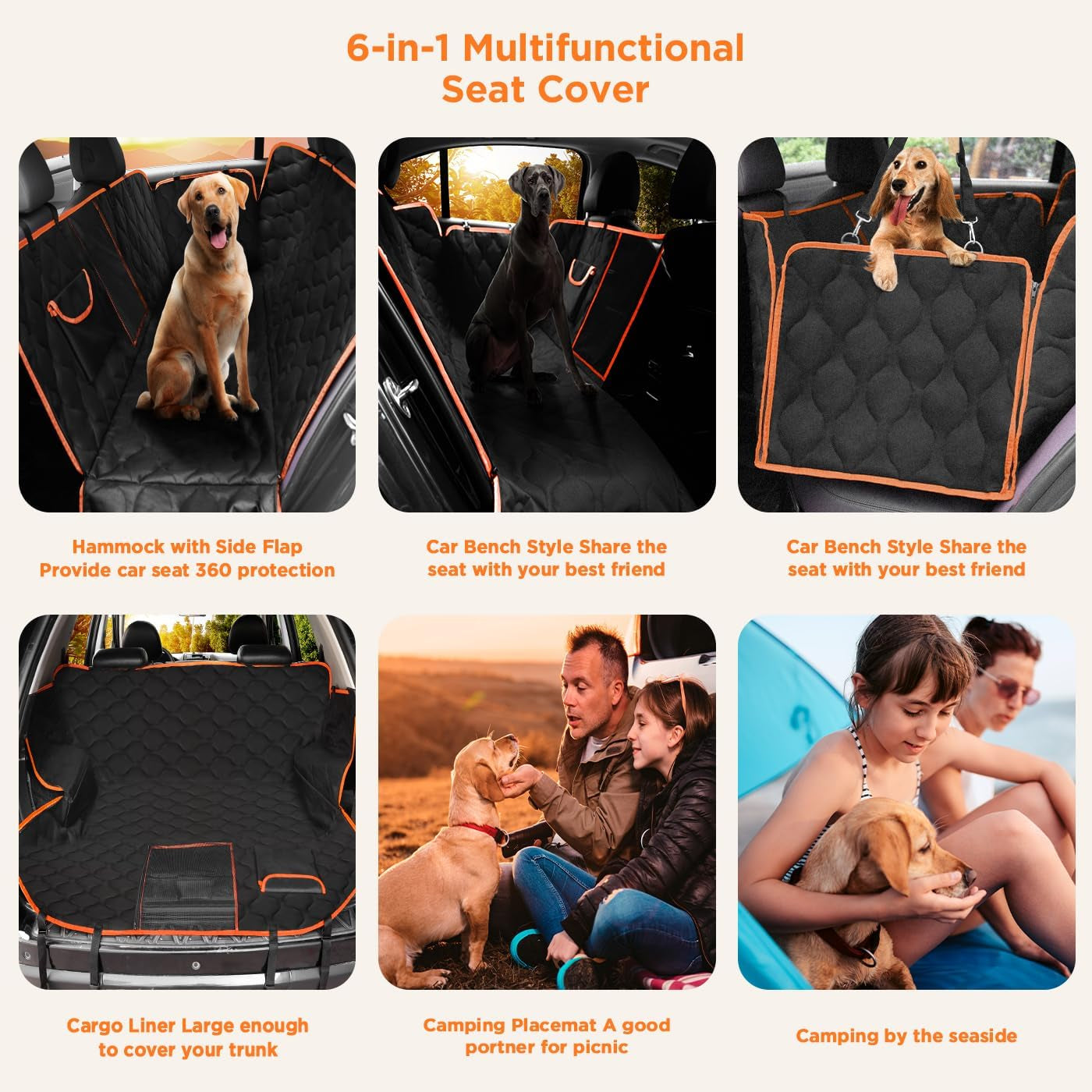 Waterproof Dog Car Seat Cover for Back Seat,Collapsible Scratchproof Dog Car Seat Cover,Nonslip Dog Seat Cover with Mesh Window,Storage Pocket,Side Flaps and Belt,Universal Size Fits for Car/Truck/Suv