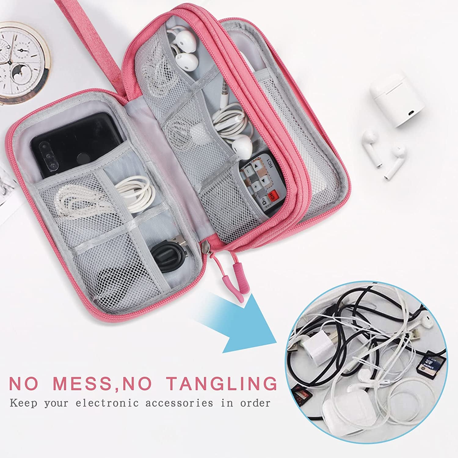 Travel Cable Organizer,Electronics Accessories Cases, All-In-One Storage Bag,[Waterproof] Accessories Carry Bag for USB Data Cable,Earphone Wire,Power Bank, Phone,Pink