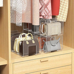 2Pcs Clear Plastic Purse Handbag Organizer 4 Sections Bag Closet Shelf Divider Purse Display Stand Handbag Storage Organizer Clear Desk File Sorter Stand Holder Bookshelf (2)