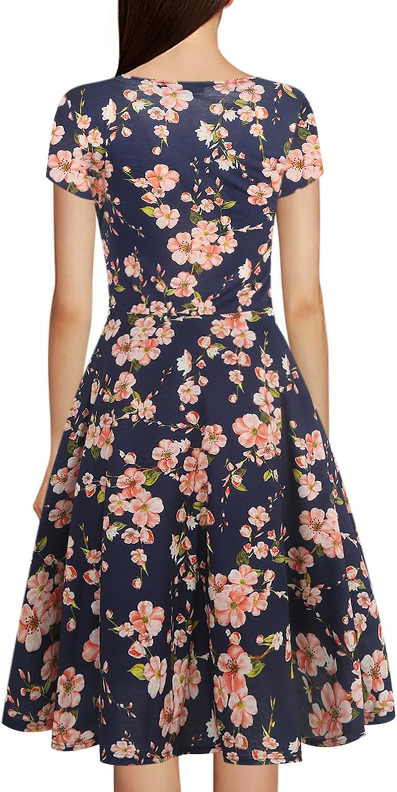 Women'S Vintage V-Neck Cap Sleeve Floral Casual Cocktail Party Swing Dress OX233