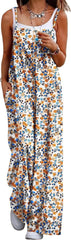 Women'S Summer Boho Casual Jumpsuits Wide Leg Overalls Floral Print Baggy Rompers with Pockets PZZCR