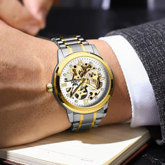 Mens Watches Automatic Mechanical Self Winding Skeleton Luxury Diamond Watch Stainless Steel Waterproof Luminous