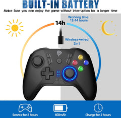 Wireless Gaming Controller for Windows Pc/Steam Deck/Ps3/Android TV BOX, Dual Vibrate Plug and Play Gamepad Joystick with 4 Customized Keys, Battery up to 14 Hours, Work for Nintendo Switch