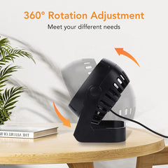 RGB Small USB Desk Fan, 6 Inch Small Fan with 8 Light Modes, Mini USB Fan with 3 Speeds, 60 Inch Cord, 360° Rotation, Quiet Operation, Portable Desk Fan for Rooms, Offices, Car, Travel